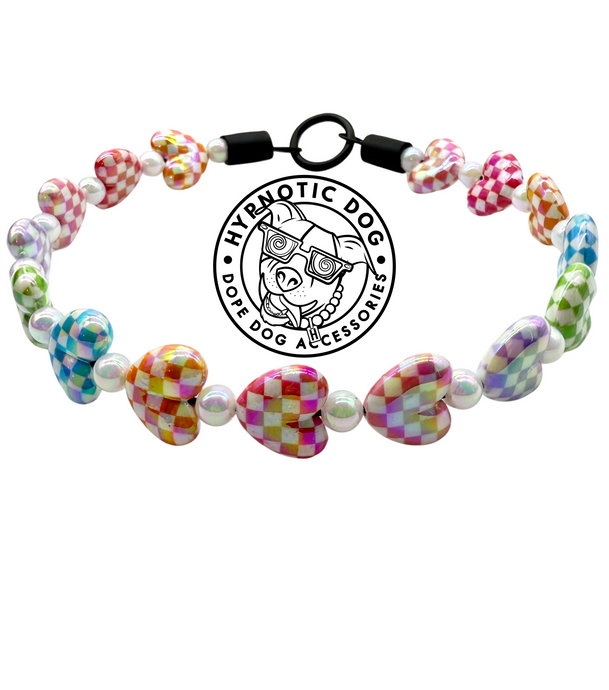 Plaid Hearts Bead Collar