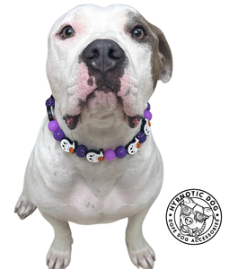 🟧 21" Slip On (Black O-Ring) Purple Boo 👻 Halloween Glow Bead Collar - PRE-MADE/FINAL SALE