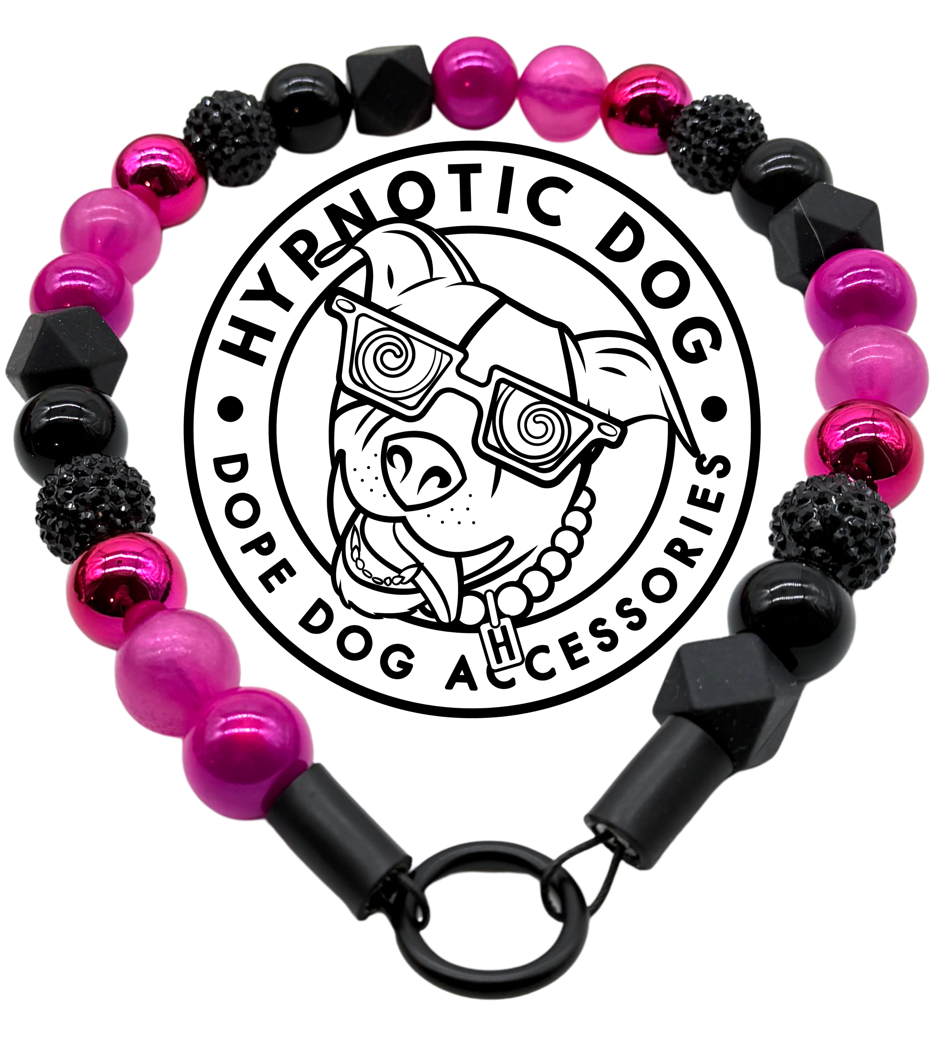 Hot Pink Nova 🖤🩷 Bead Collar – Hypnotic Dog