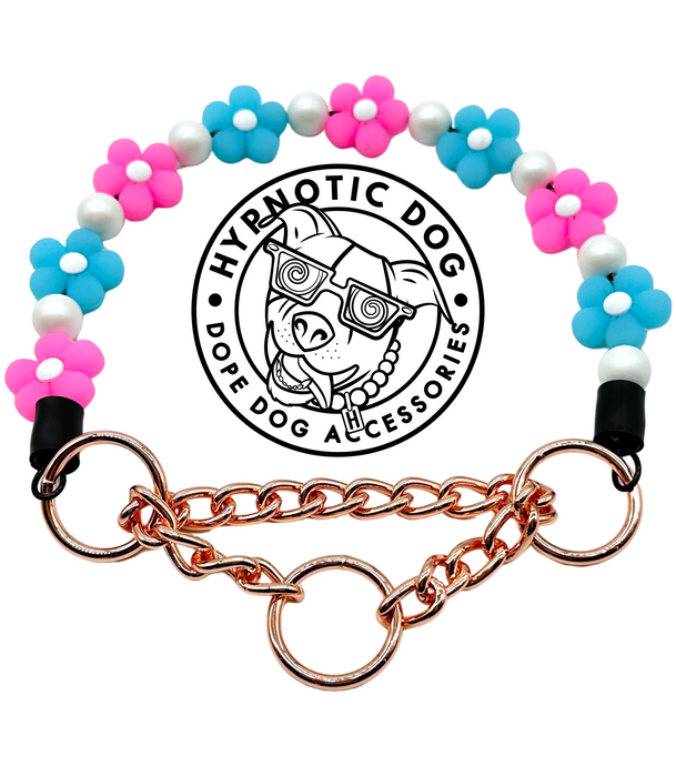 🌼 Pink & Blue Glow Daisies 🌼 Silicone Bead Collar