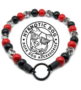 🟧 14.5" Slip On (Black O-Ring) Red & Black Skull Bead Collar - PRE-MADE/FINAL SALE